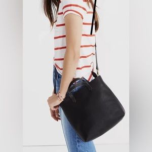 Madewell Zip Top Transport Tote Crossbody Black Leather